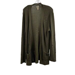 DayTrip Women's Distressed Knit Cardigan Open Front Long Sleeve Green Size Large
